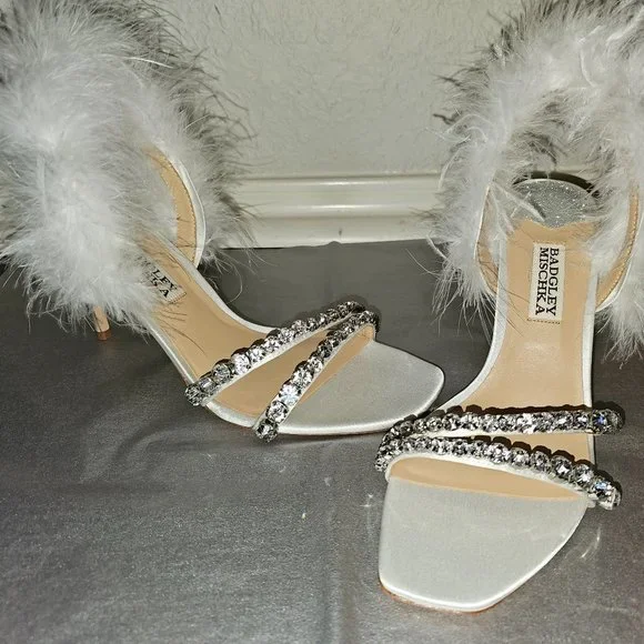 Badgley Mischka Shoes Harley Rhinestone And Feather Satin